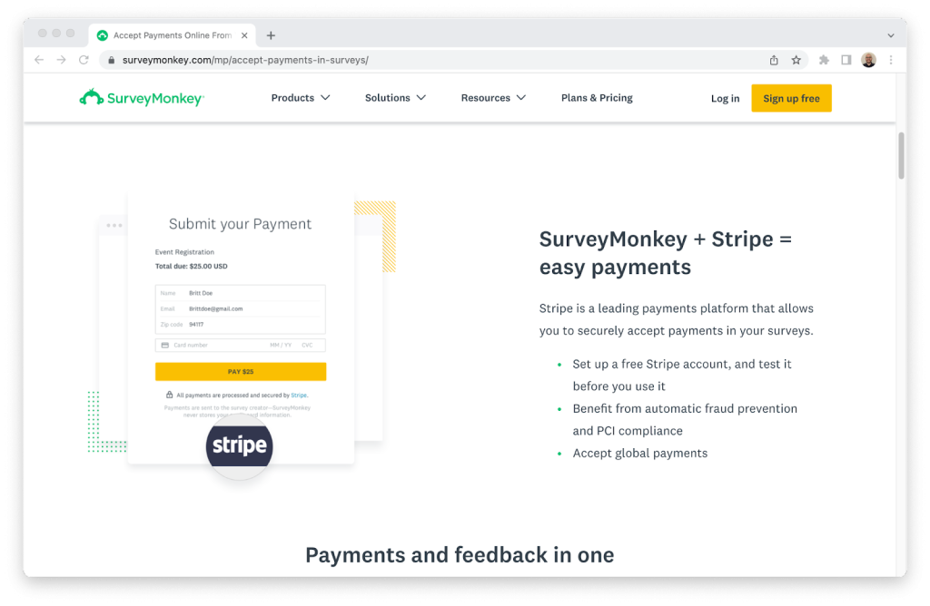 accepting payment surveymonkey.