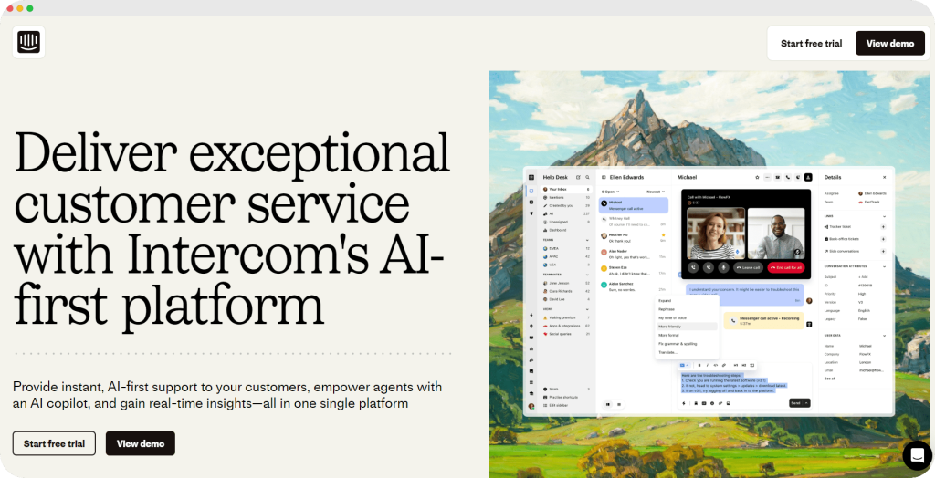 Intercom homepage.