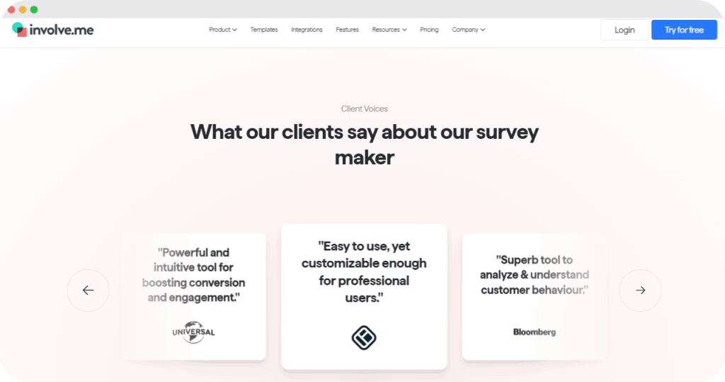 Clients' reviews on involve.me.