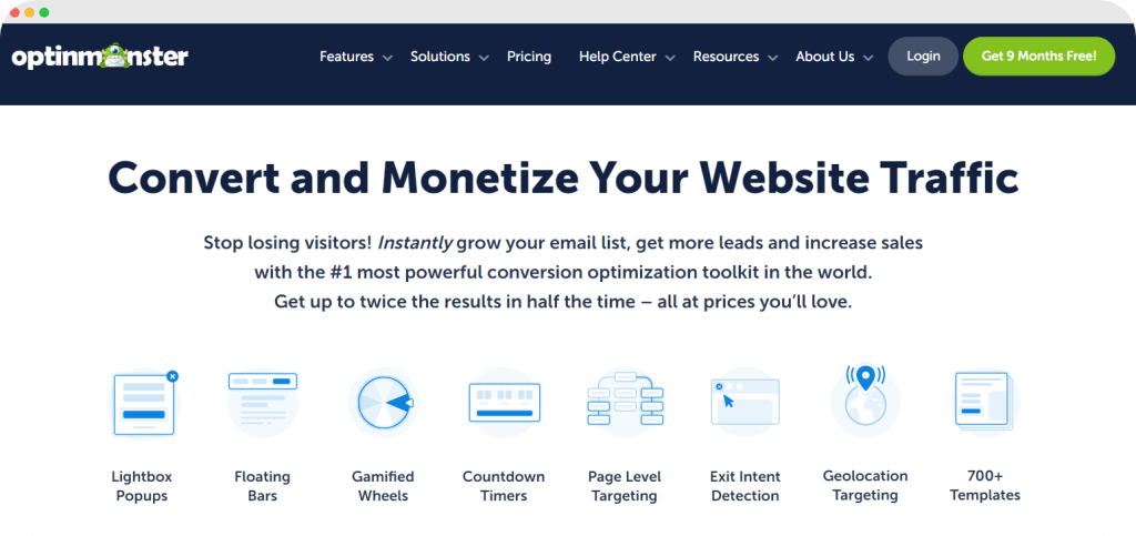 Optinmonster homepage.