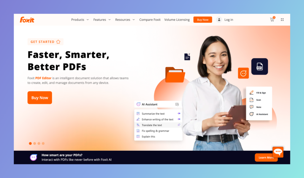 Foxit homepage screenshot.