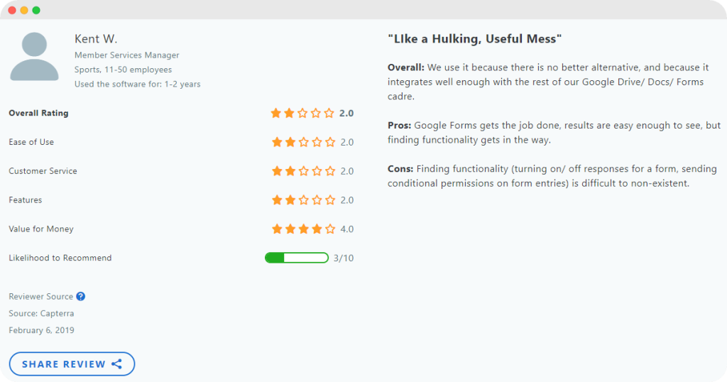 Google Forms review.