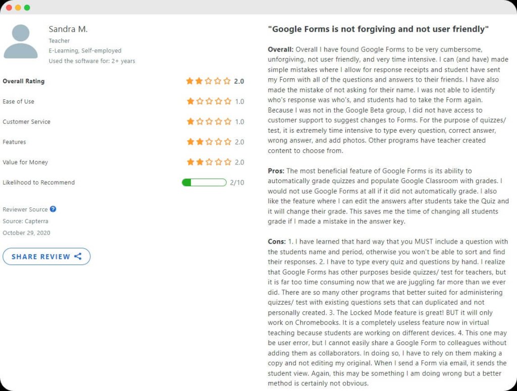 Google Forms review.