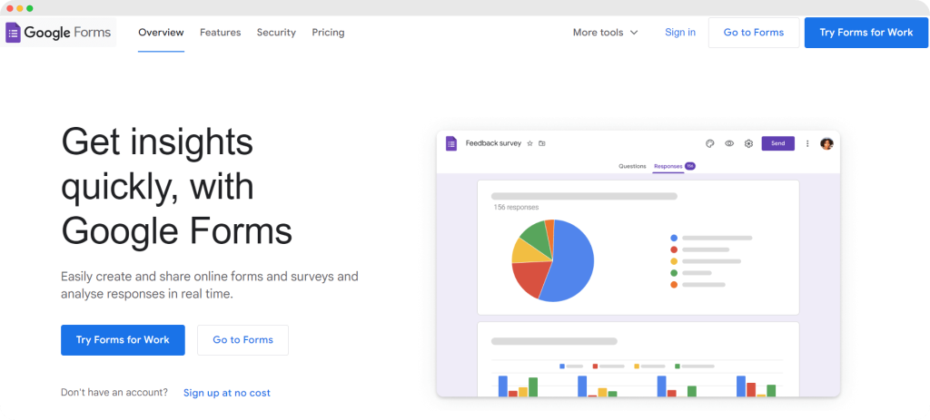 Google Forms homepage.