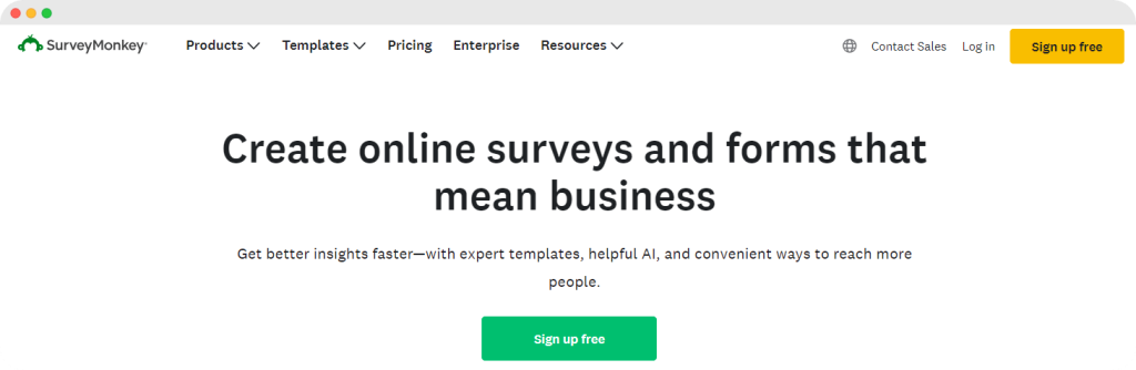 SurveyMonkey homepage.