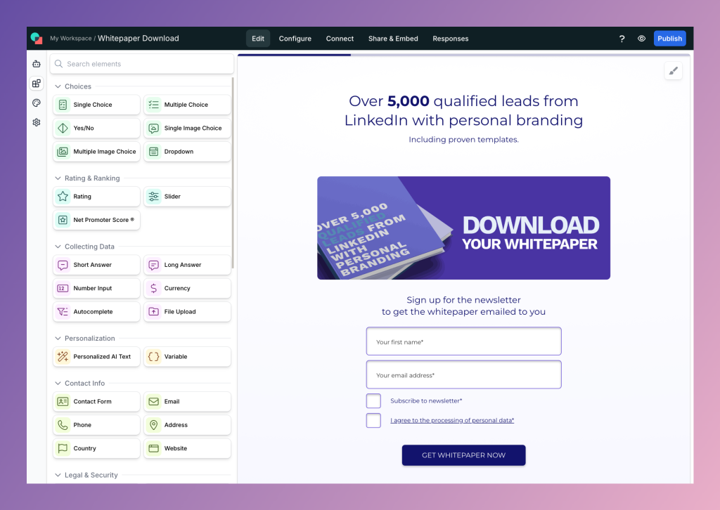 involve.me form builder interface.