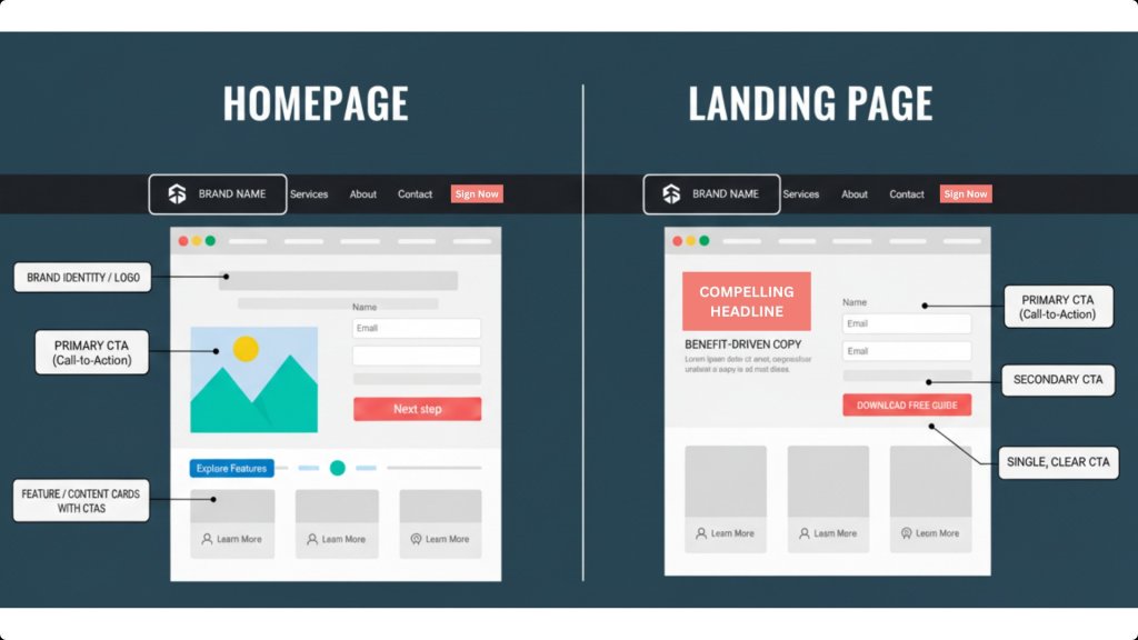 Landing Page vs Homepage.