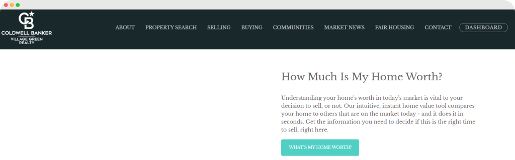 Coldwell Banker’s webpage section titled “How Much Is My Home Worth?” promoting their home valuation tool.